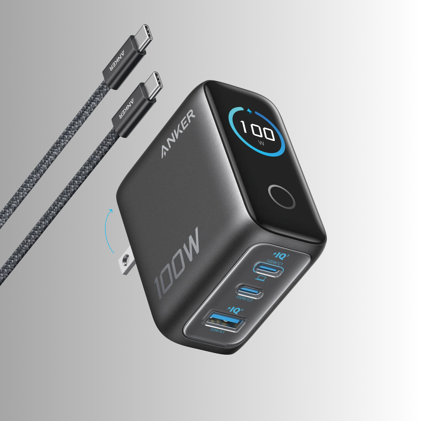 Anker Charger (100W, 3 Ports, Smart Display)