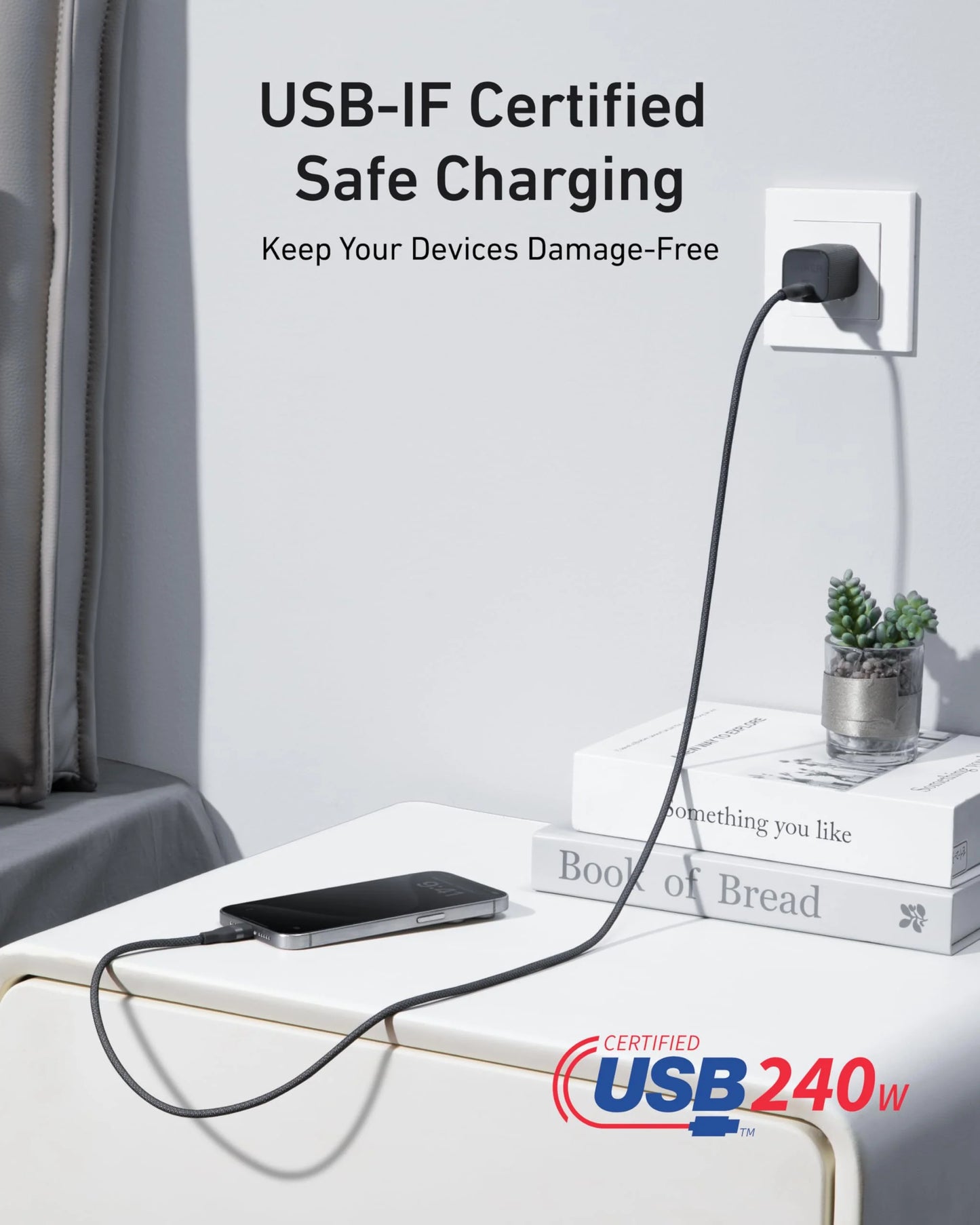 Anker USB-C to USB-C Cable (3 ft 240W, Upcycled-Braided)
