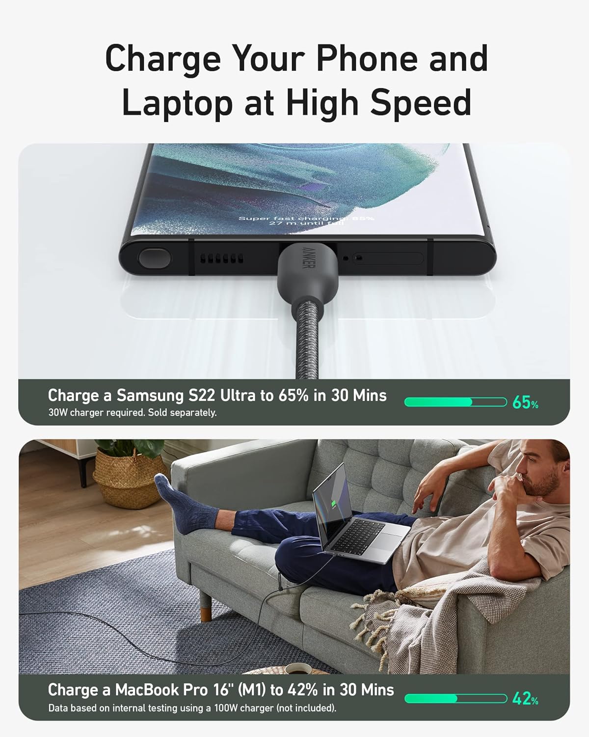 ANKER 544 USB C Cable, 240W Bio-Braided