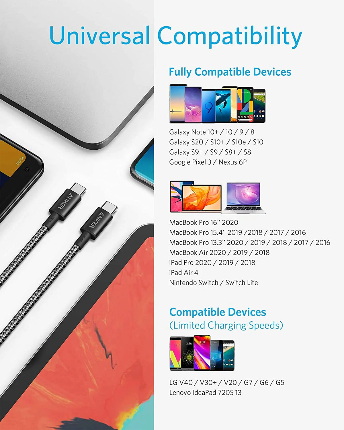 Anker  Nylon USB-C to USB-C 100W Cable
