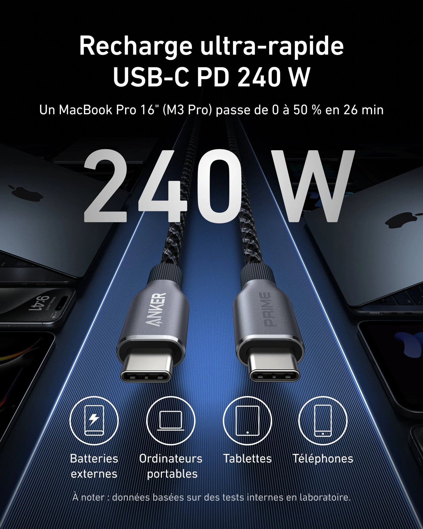 Anker Prime USB-C to USB-C Cable (240 W, design tressé et recyclé)