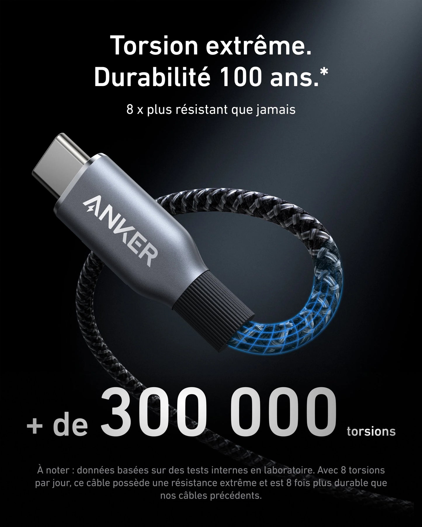 Anker Prime USB-C to USB-C Cable (240 W, design tressé et recyclé)