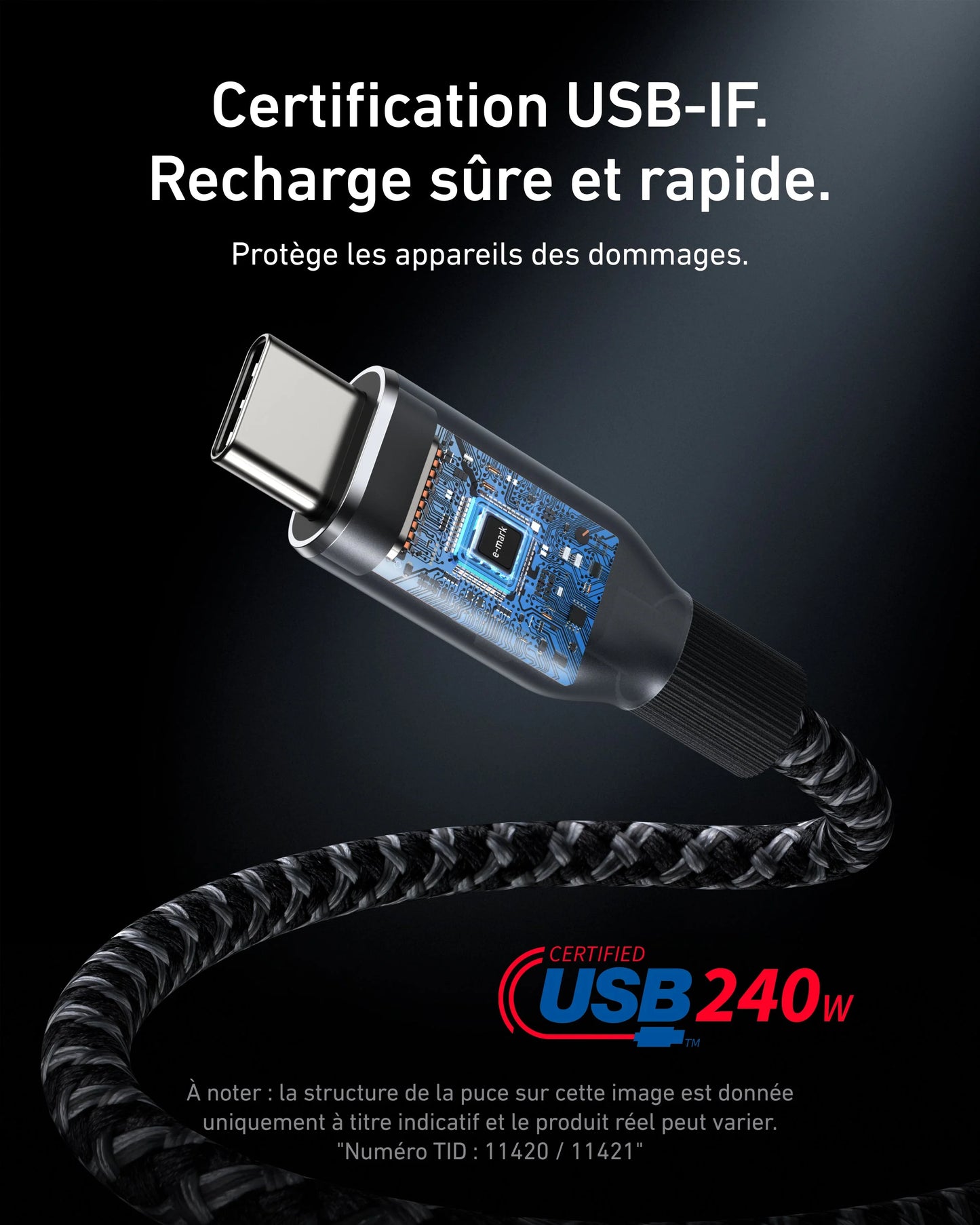 Anker Prime USB-C to USB-C Cable (240 W, design tressé et recyclé)