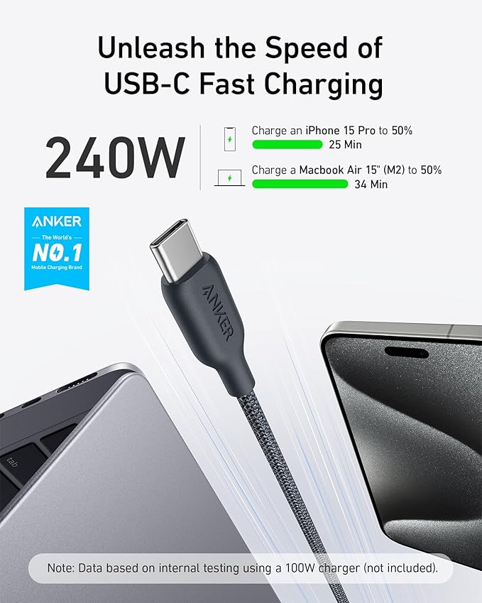 ANKER 544  USB C Cable, 240W Bio-Braided